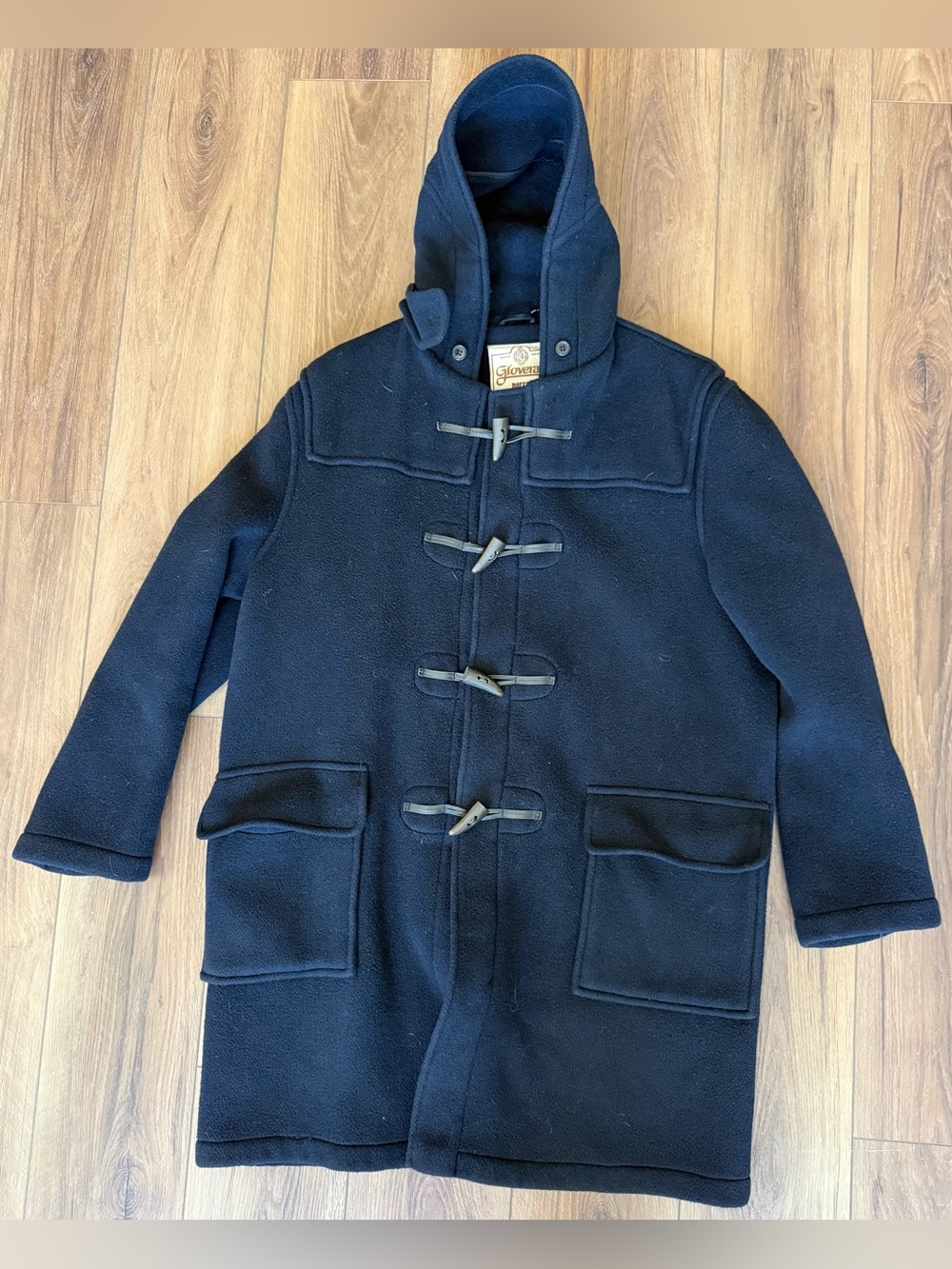Gloverall Duffle Coat Blue Hood Toggle Buttons Pockets Size 46 Made In England